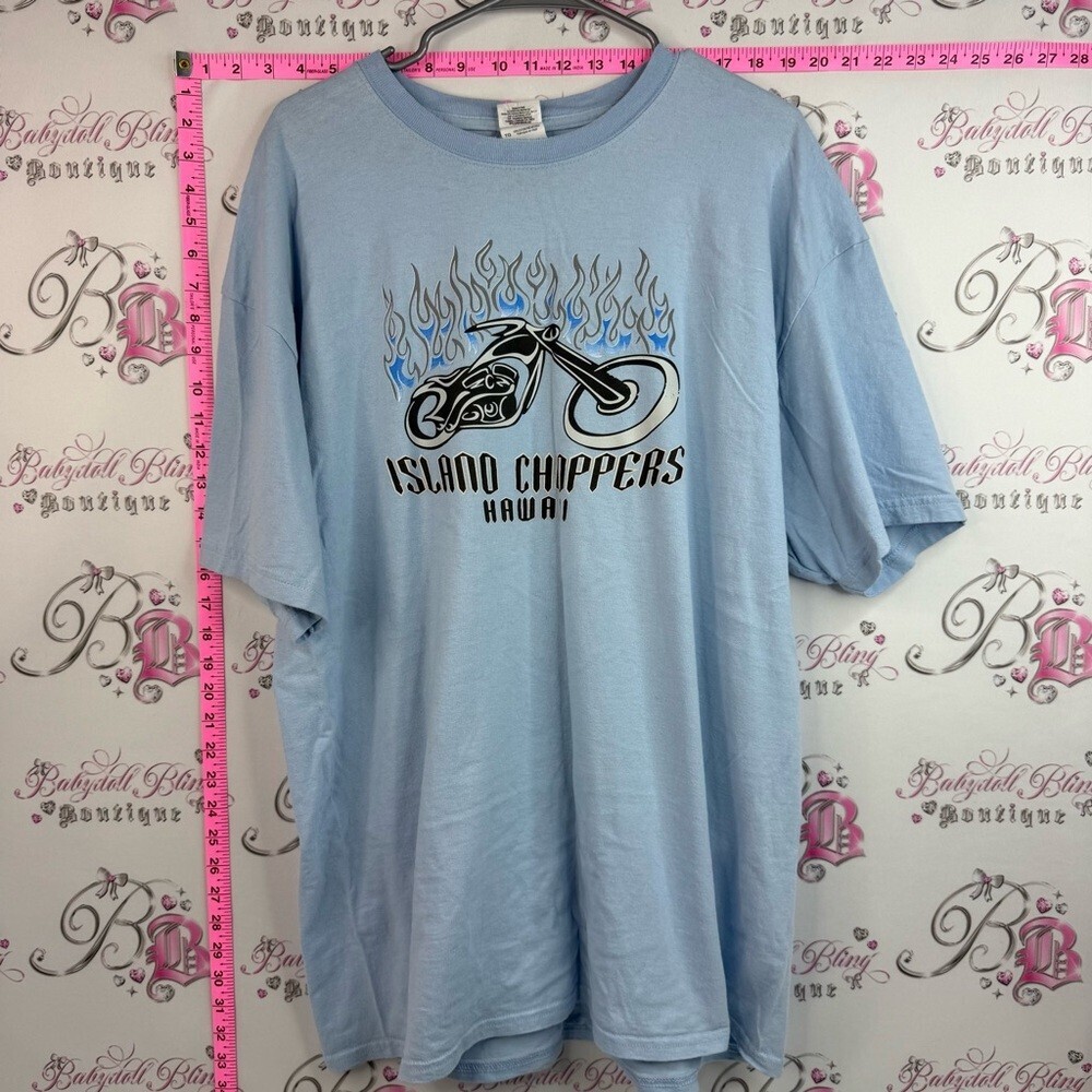 Island Choppers Hawaii biker bike motorcycle flames Men's Light Blue Graphic Tee